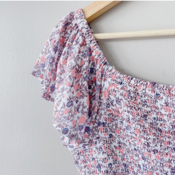 Japna Fitted flutter sleeve smocked top ditsy floral women's shirts large ruffle - Picture 6 of 8